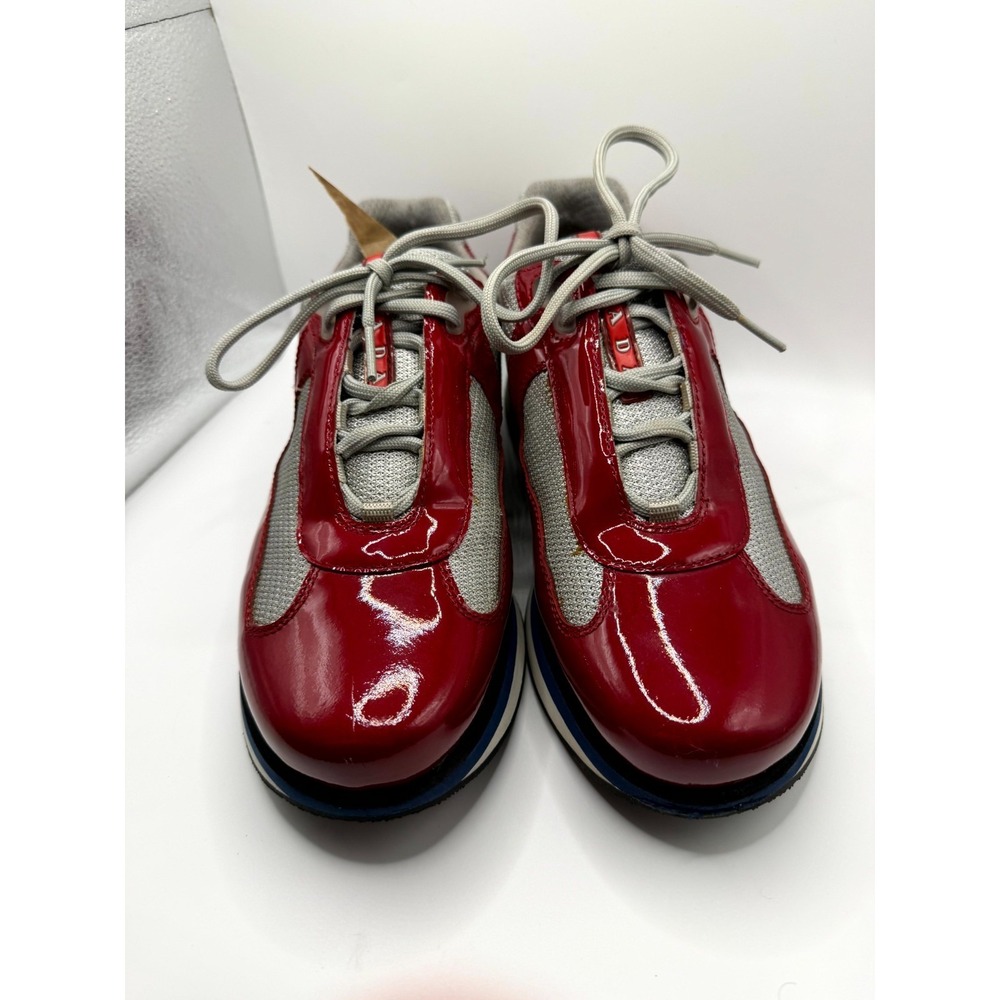 Prada America's Cup 2352 Men's 8.5 Shoes Red Gray Patent Leather Mesh Sneakers - Picture 4 of 12